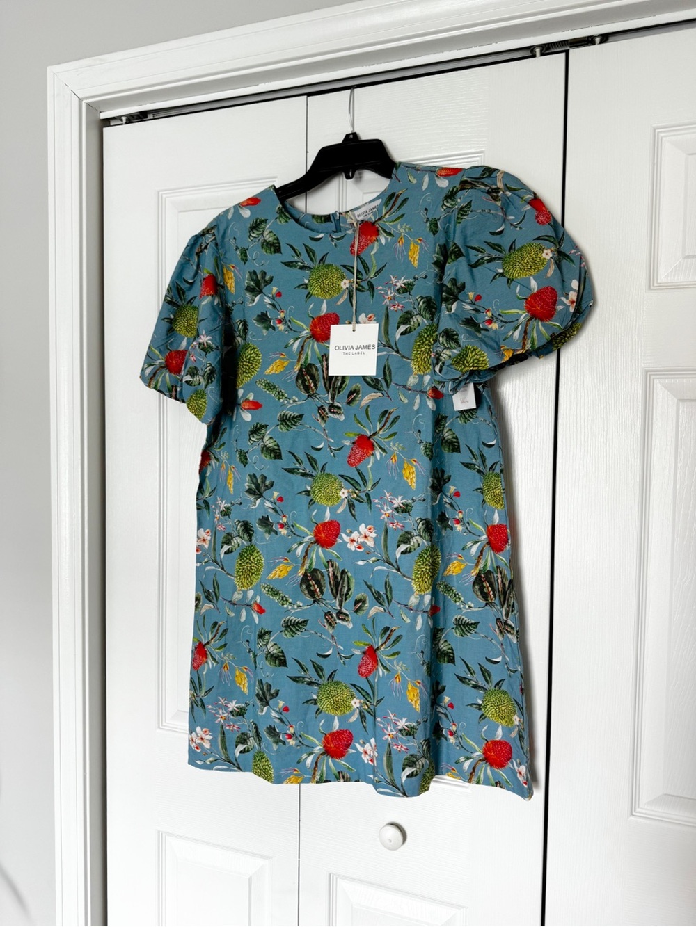 Olivia James Blue Floral Puff-Sleeve Dress